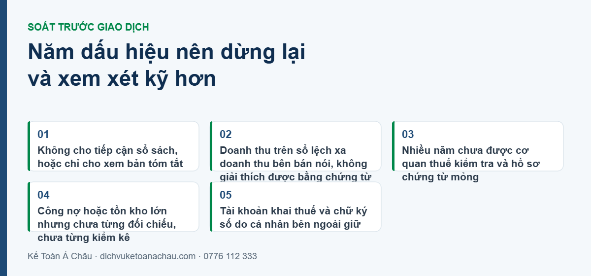 Năm dấu hiệu bên mua nên dừng lại và xem xét kỹ hơn khi kiểm tra sổ sách trước khi mua lại công ty